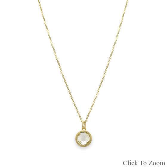 New 18 Karat Gold Plated Necklace with Faceted Green Amethyst Drop Genuine Gemstone