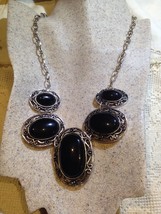 Vintage Handmade Silver Finish Genuine Black Onyx Necklace - $31.68