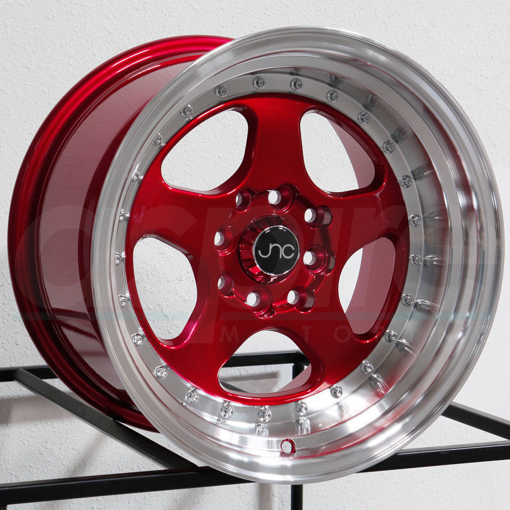 One 17x8 JNC 010 JNC010 5x112 30 Candy Red Machine Lip Wheel Rims - Wheels