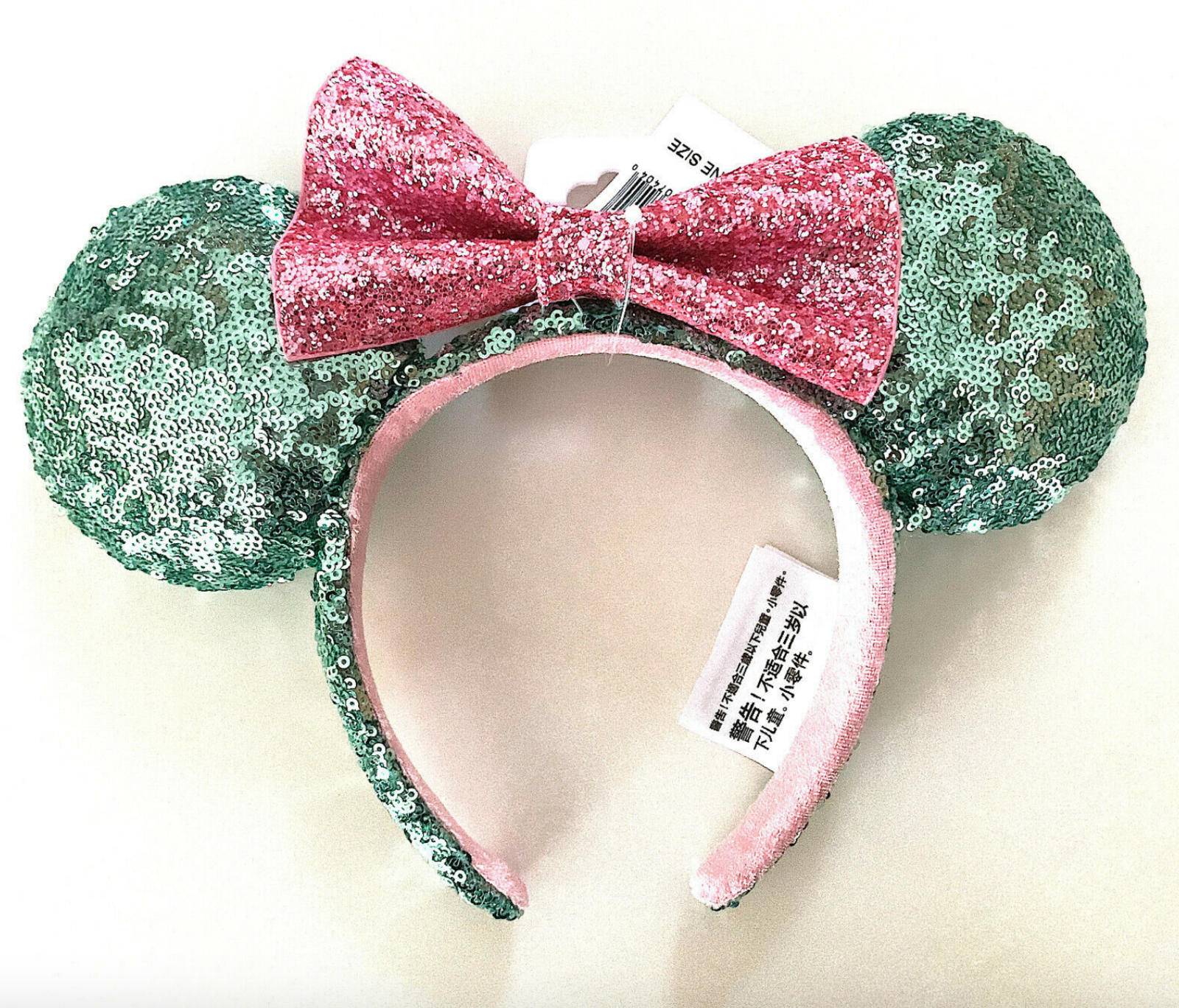 Disney Parks Mint Green Pink Bow Mickey Minnie Sequin Ears Headband NEW ...