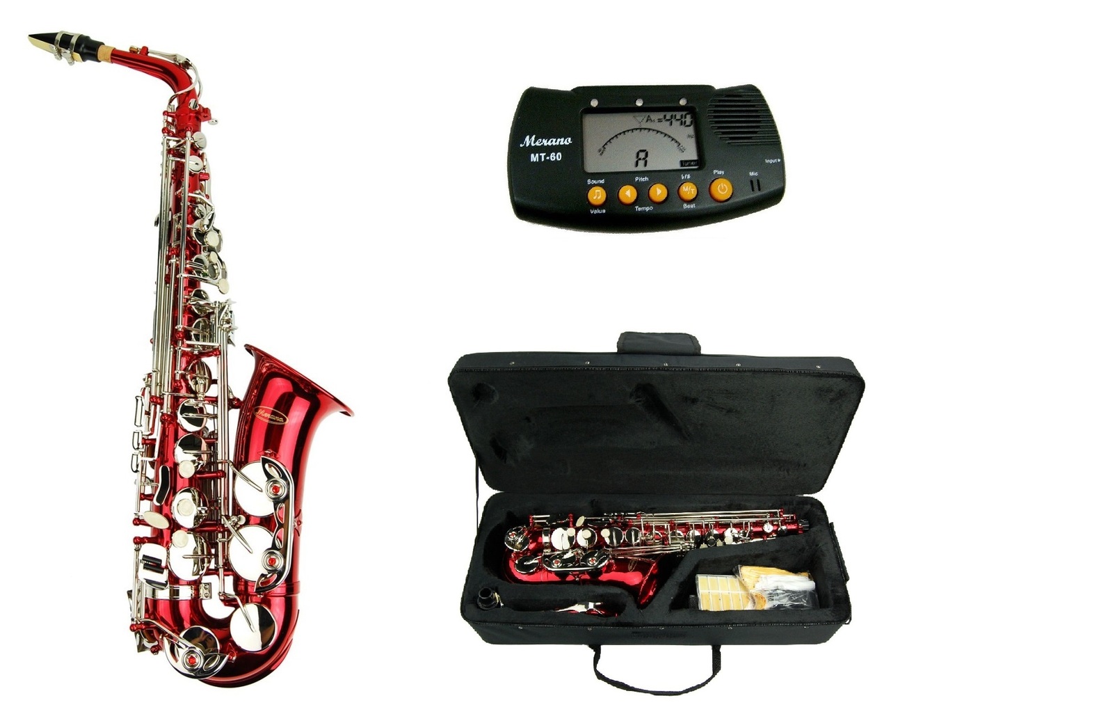 Merano E Flat Red / Gold Alto Saxophone with Case + Free Metro Tuner Alto