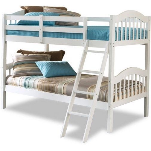 White Twin Over Twin Wood Bunk Bed Convertible Kids Boys Girls Children Room  Beds  Bed Frames