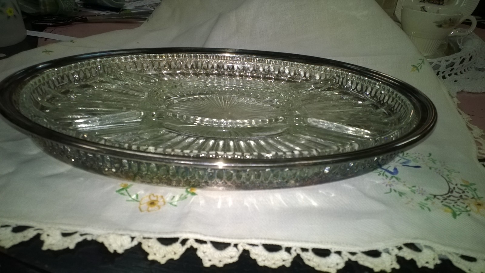 silver and glass tray