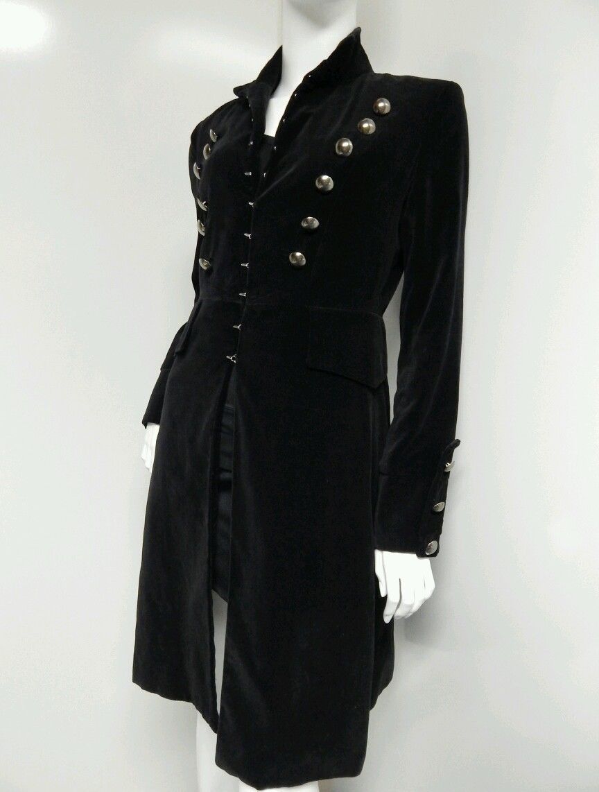 Newport News Long Black Velvet Military Pirate Coat  Size 6 *Halloween Costume* - $60.00