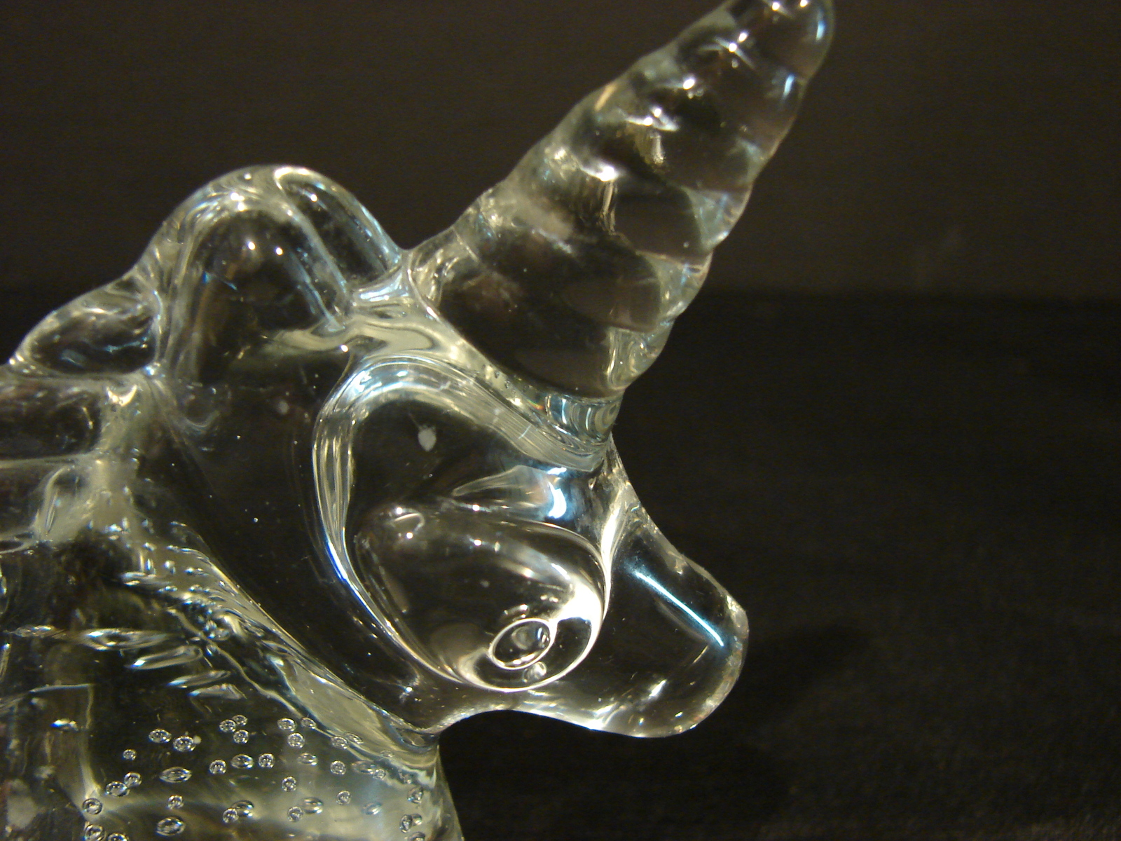 Art Glass Unicorn Head Paperweight with Controlled Bubbles Clear