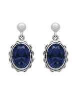 1.5 CTW Oval Vintage Blue Sapphire Stud Earrings 9K White Gold - $251.19