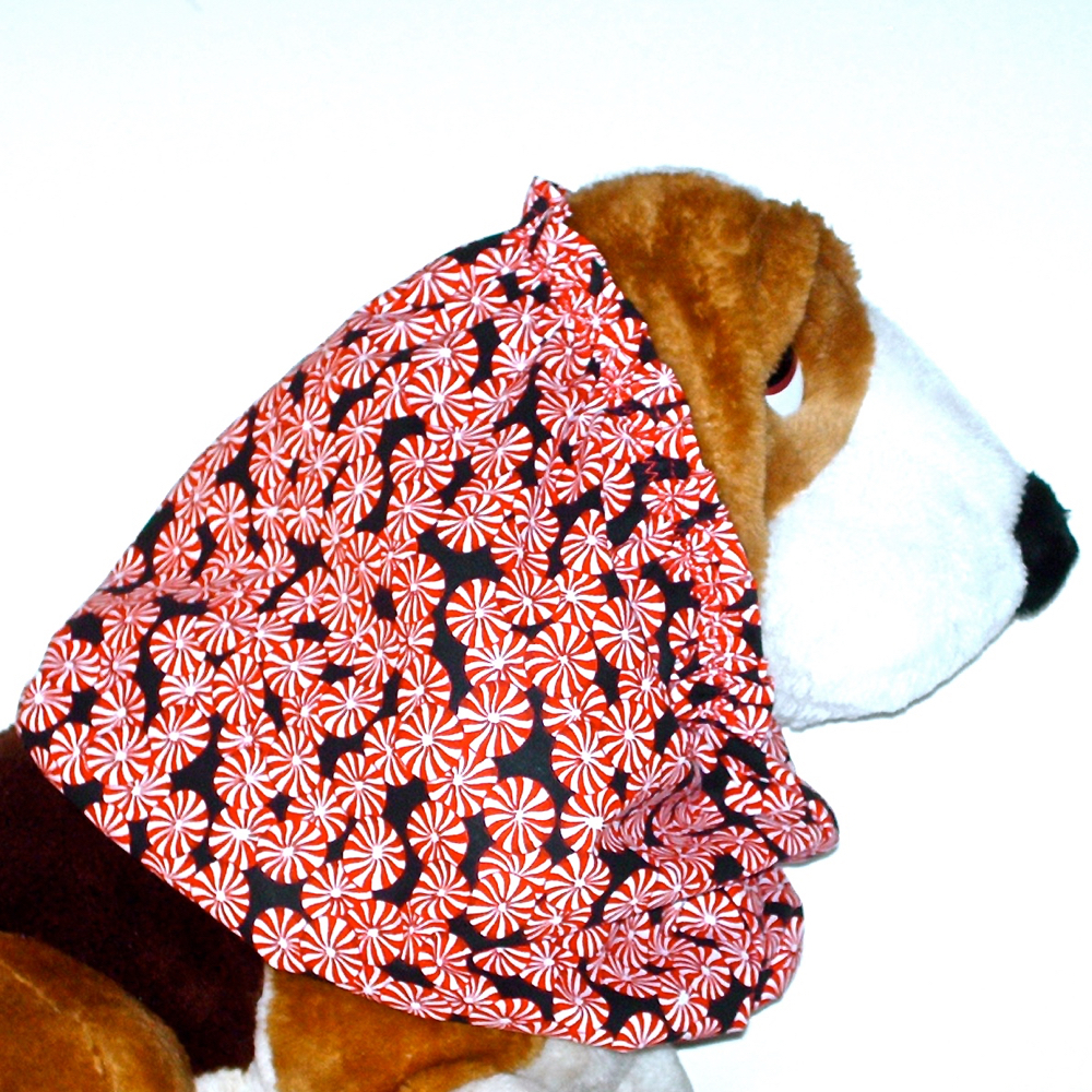 Dog Snood Christmas Holiday Peppermint Candies on Black Cotton Size