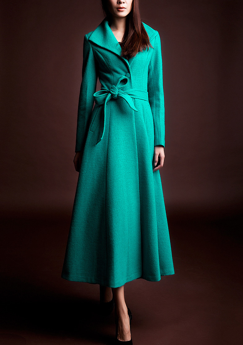Turquoise/ Blue wool Jacket Women dress Autumn Winter Spring long coat ...