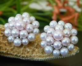 Vintage Pastel Pink Faux Pearl Cluster Bead Earrings Japan Clip On - $9.95