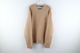Vintage 90s Ralph Lauren Mens XL Faded Cotton Knit Crewneck Sweater Brown Tan - $79.15