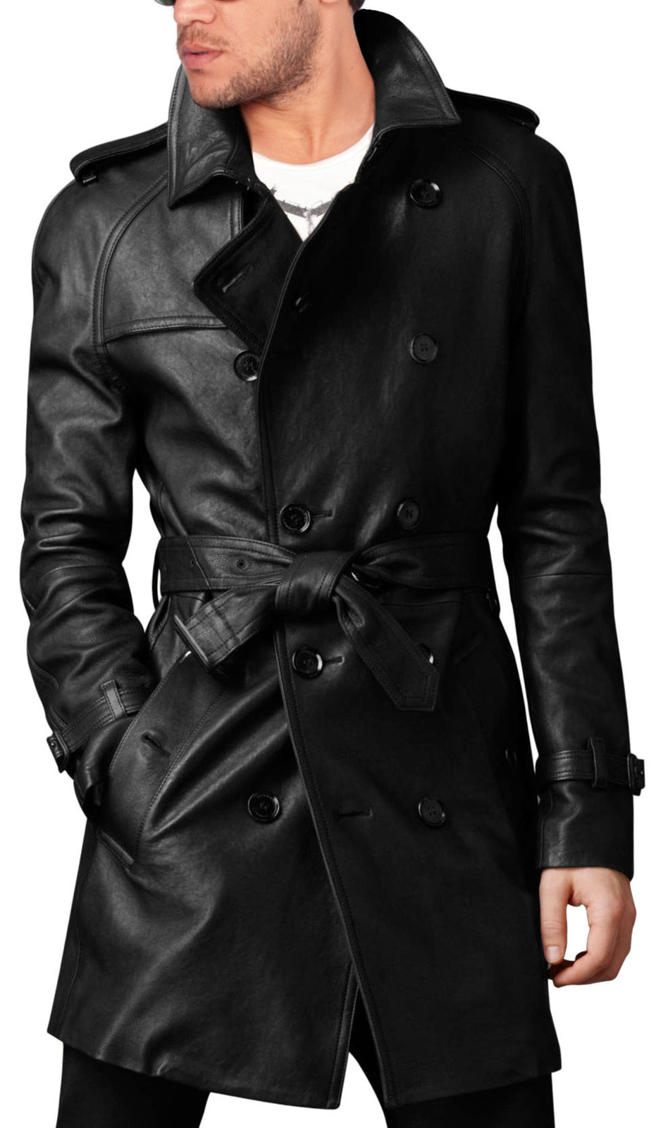 Handmade men leather trench coat Mens belted long leather coat Mens ...