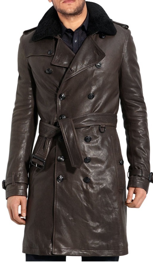 Mens belted trench leather coat, mens fashion leather coat, mens ...