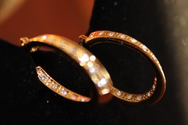 Oval Hoop Earrings - Clear Rhinestone - Gold tone In Pouch  - $12.89