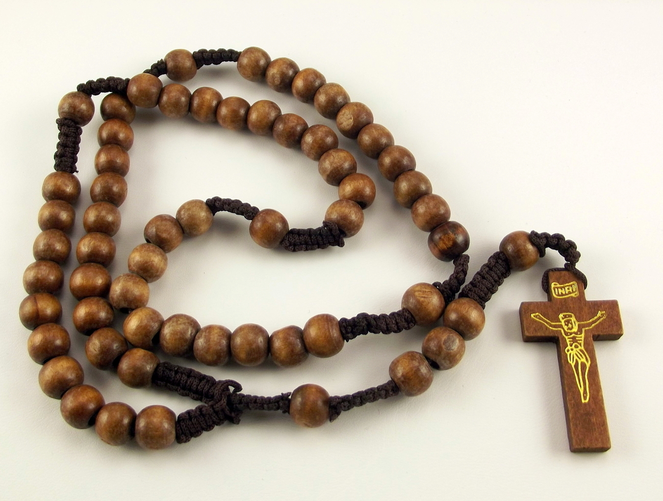 Wood bead Catholic rosary hand knotted macrame with wood crucifix ...