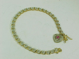GOLD over STERLING SILVER Link Bracelet with Genuine RUBY Charm - 7 1/4 ... - $65.00