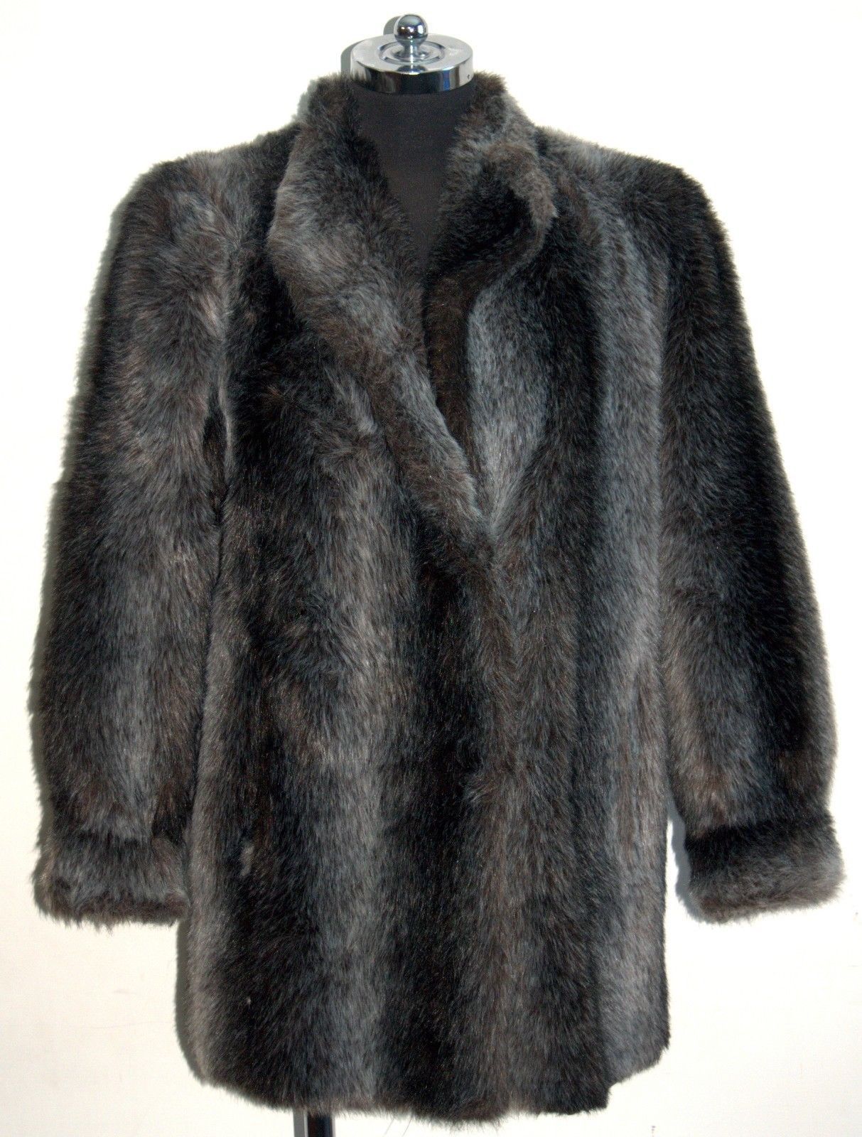 B.Y. UK Brand Coat Luxurious Vintage Gray Simulated Faux Fur Heavy ...