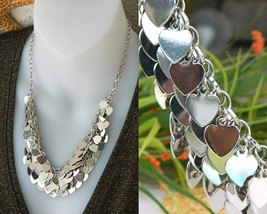 Vintage multiple hearts bib necklace layered silver collar thumb200