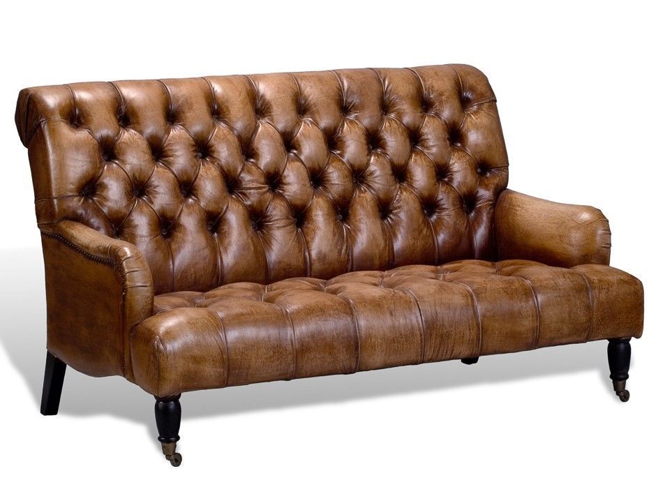 ARTSOME ENGLISH VINTAGE STYLE ANTIQUE BROWN TUFTED LEATHER ...