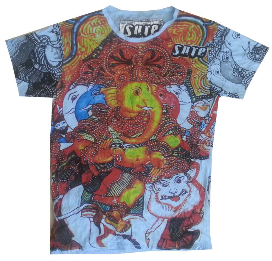 Men T Shirt short sleeve blue mushroom ying yang hippie om Hobo boho M NO TIME