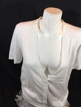 Eddie Bauer Women White Blouse Size L Soild Color Button Down Short Sleeve 75#26 - $26.90