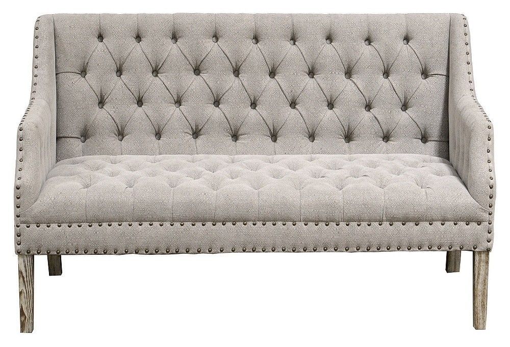 CHIC SHABBY FRENCH COUNTRY GREY OAK LINEN SETTEE/BENCH,58'' W X 33''D X