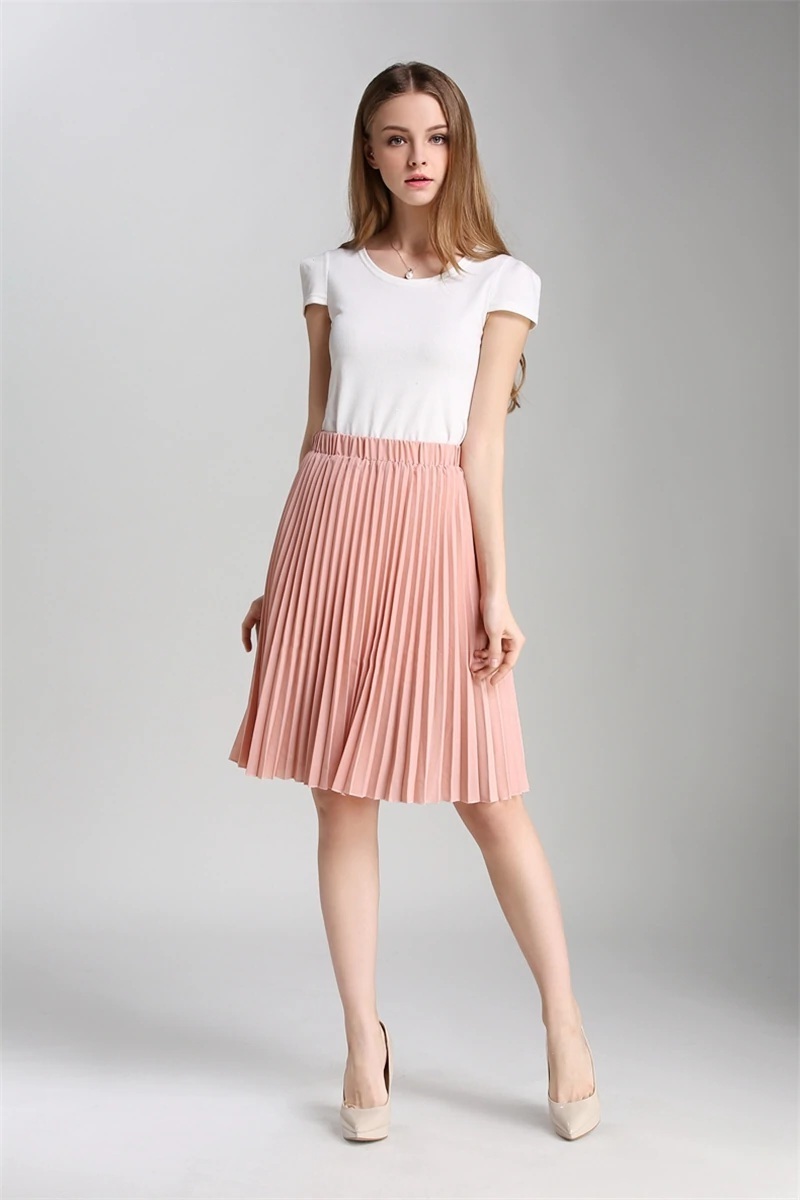 New light blue knee length high elastic waist pleated