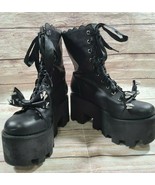 Sugar Thrillz Women&#39;s Platform Boots Size 9M Black Lace Up Spiked Bows G... - $48.49