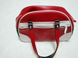 Old Navy Satchel Handbag Poly Vinyl Red, White &amp; Black Vintage - $25.18
