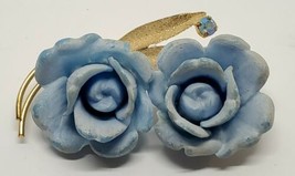 Antique West Germany Ceramic Baby Blue Rose Vtg Flower Lapel Pin Brooche Estate - $29.02