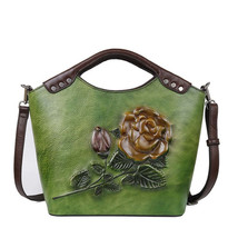 Vintage Genuine Leather Shoulder Bag Floral Embossed Handbags - $99.22