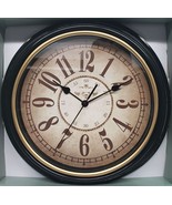 Kitchen Plastic Decorative Wall Clock,12&quot;, BROWN LARGE DIGITS,golden rim... - $19.79
