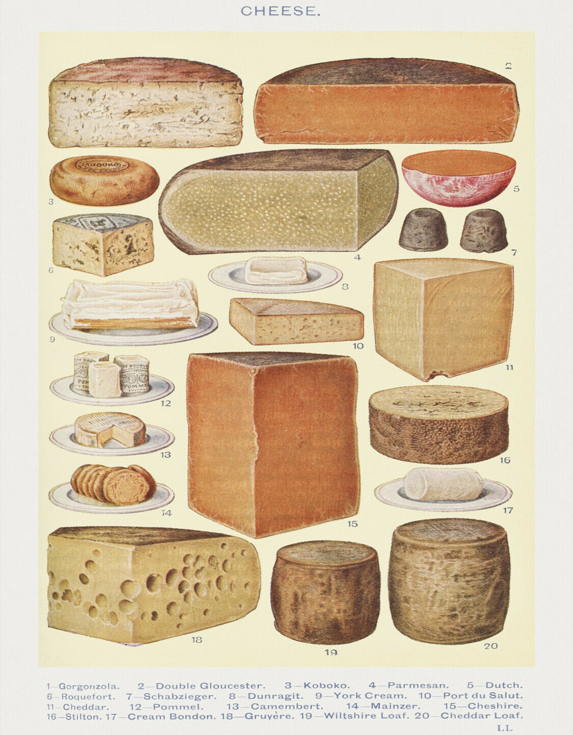 12348.Decoration POSTER.Room interior wall art.Types of Cheese.Restaurant decor