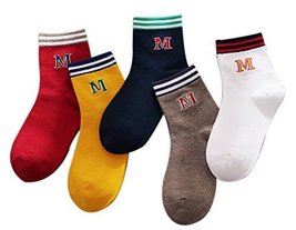 Five Pairs Of Women Fall And Winter Warm Socks, Stripes And English Letter - $20.47