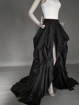 BLACK High Slit Evening Skirt Gowns Black Maxi Taffeta Tail Skirt Custom Size image 2