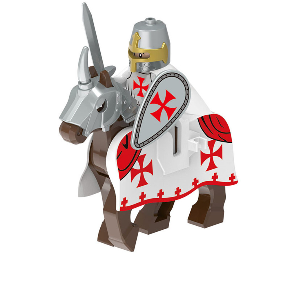 1pcs Medieval Mounted Templar Knight Minifigure Building Blocks Toy Gifts