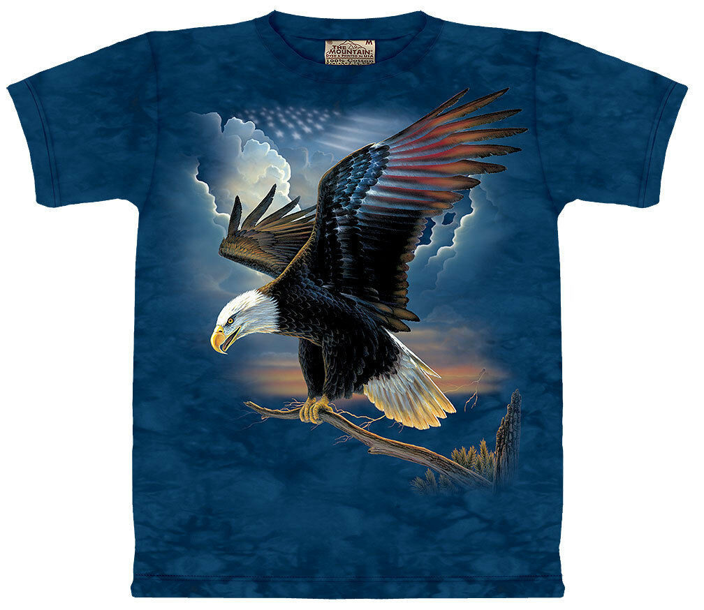 Eagle Patriot American Flag Bald Bird USA Blue Cotton Mountain T-Shirt S-3X