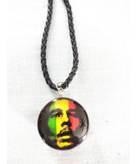 CLASSIC BOB MARLEY STRIPE GLASS DOUBLE SIDED PENDANT BLACK LEATHER 18&quot; N... - $9.99