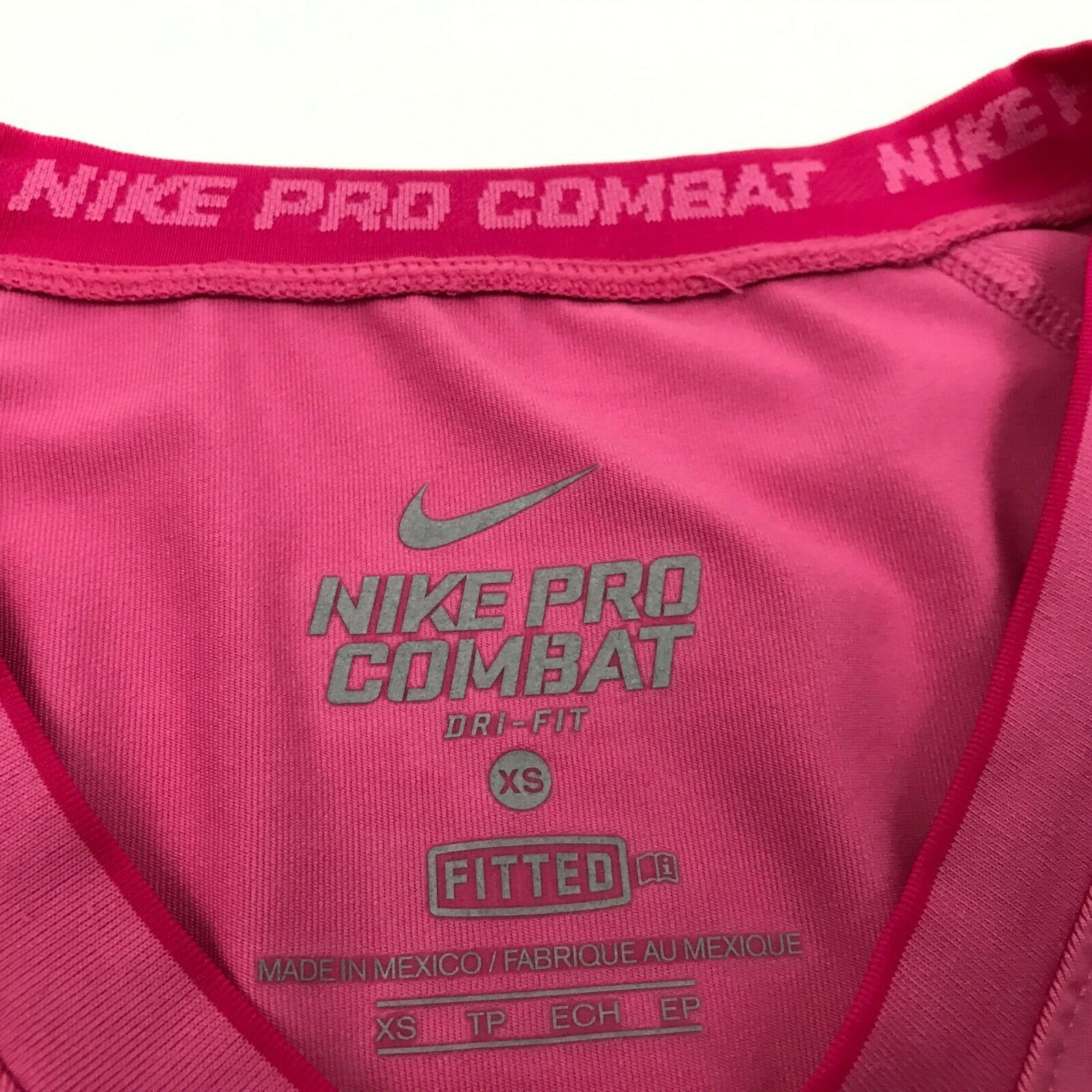 NIKE PRO COMBAT Womens Pink Long Sleeve FITTED Pink V-neck Swoosh Logo ...