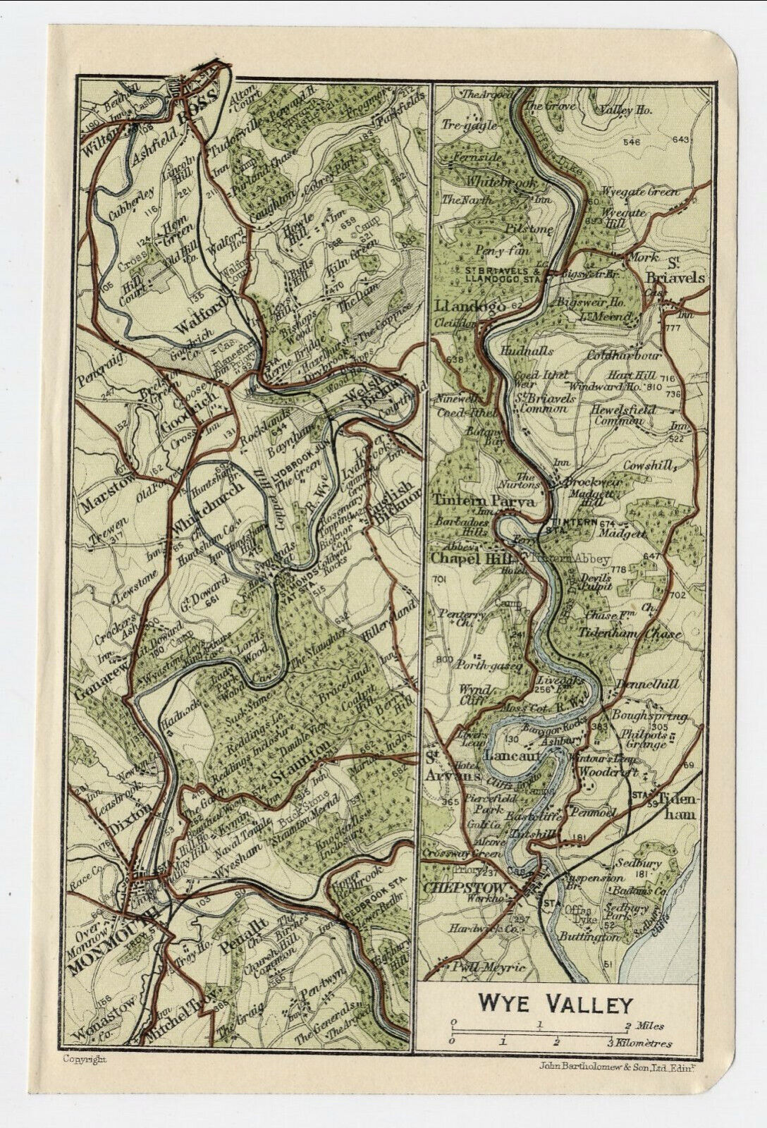 1924 ORIGINAL VINTAGE MAP OF WYE VALLEY / ENGLAND - Europe Maps