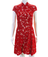 Lover Womens Cap Sleeved Sheer Lace Overlay A-Line Dress Red nude floral... - $89.00