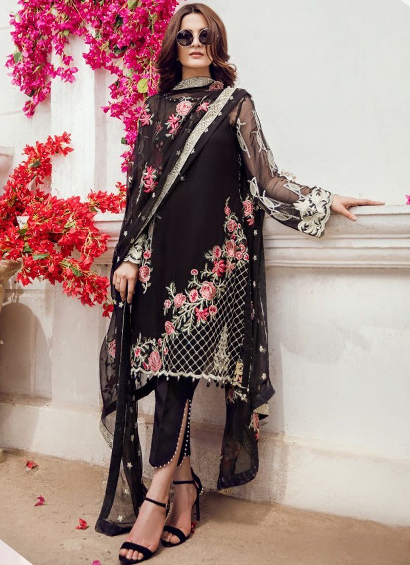 Black Geoegette Pakistani Salwar Kameez - Women's Clothing