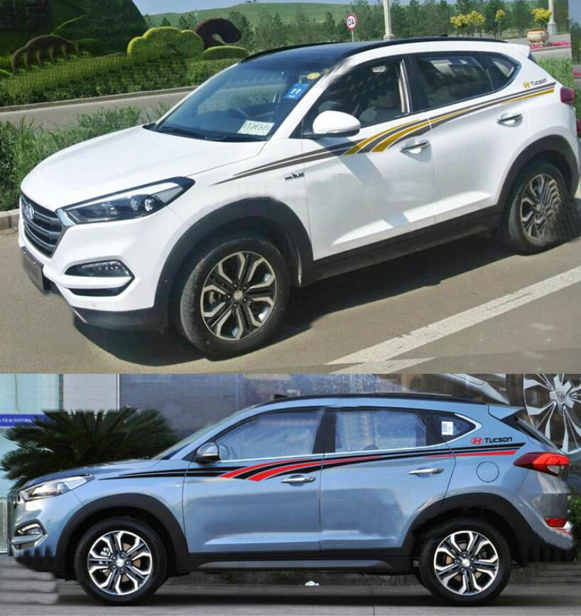 2 PCS Graphic Waist Line Stripe Car Sticker Decal For Hyundai Tucson