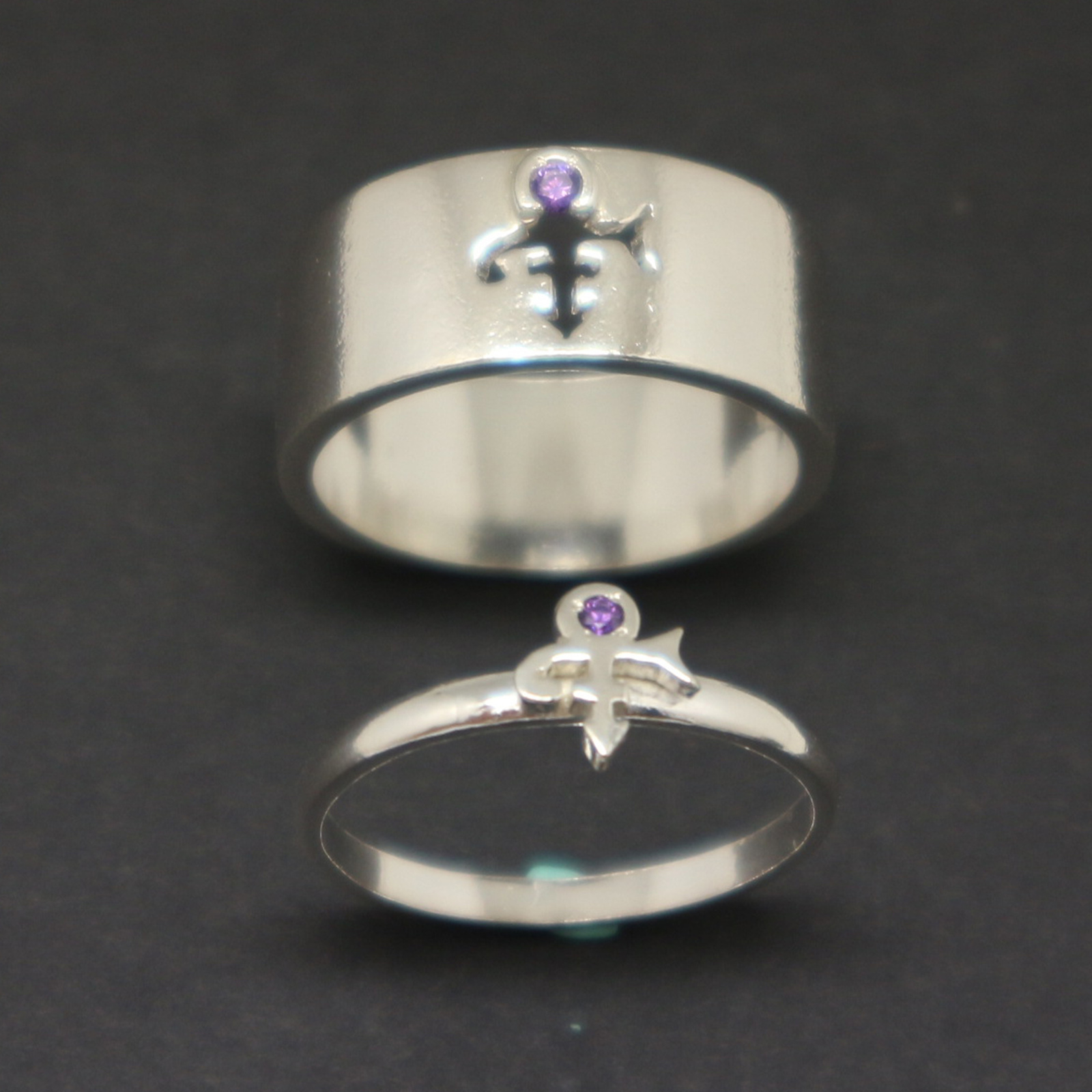 925 Silver Prince Roger Nelson Love Symbol Promise Couple Ring, Purple Rain