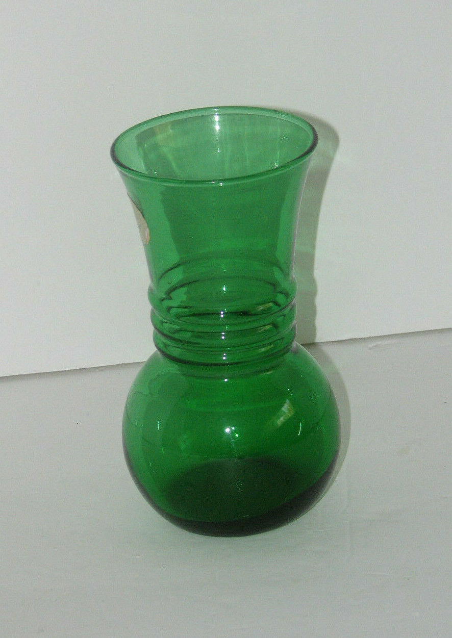 Anchor Hocking Forest Emerald Green Ribbed Glass Vase 1950s Vases 6713