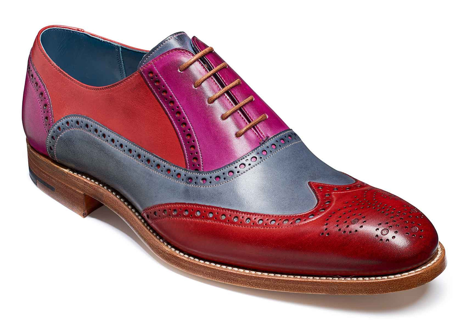 Men Multi Color Leather Brogue Toe Wing Tip Matching Sole Lace Up Shoes