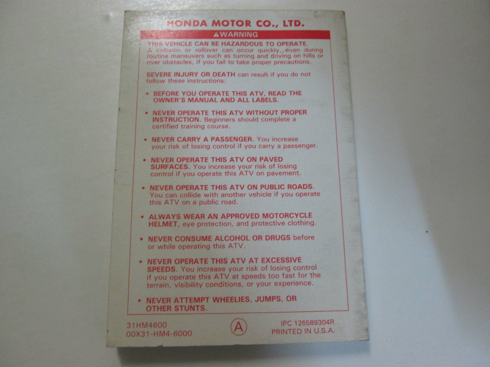 ... 1997 Honda TRX300 FOURTRAX 300 TRX 300 Owners Manual Factory OEM Book  NEW 1997 ...