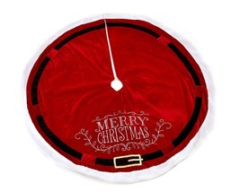 Christmas Tree Skirt Santa Suit Design 48" Diameter Red Black Belt Polyester image 2
