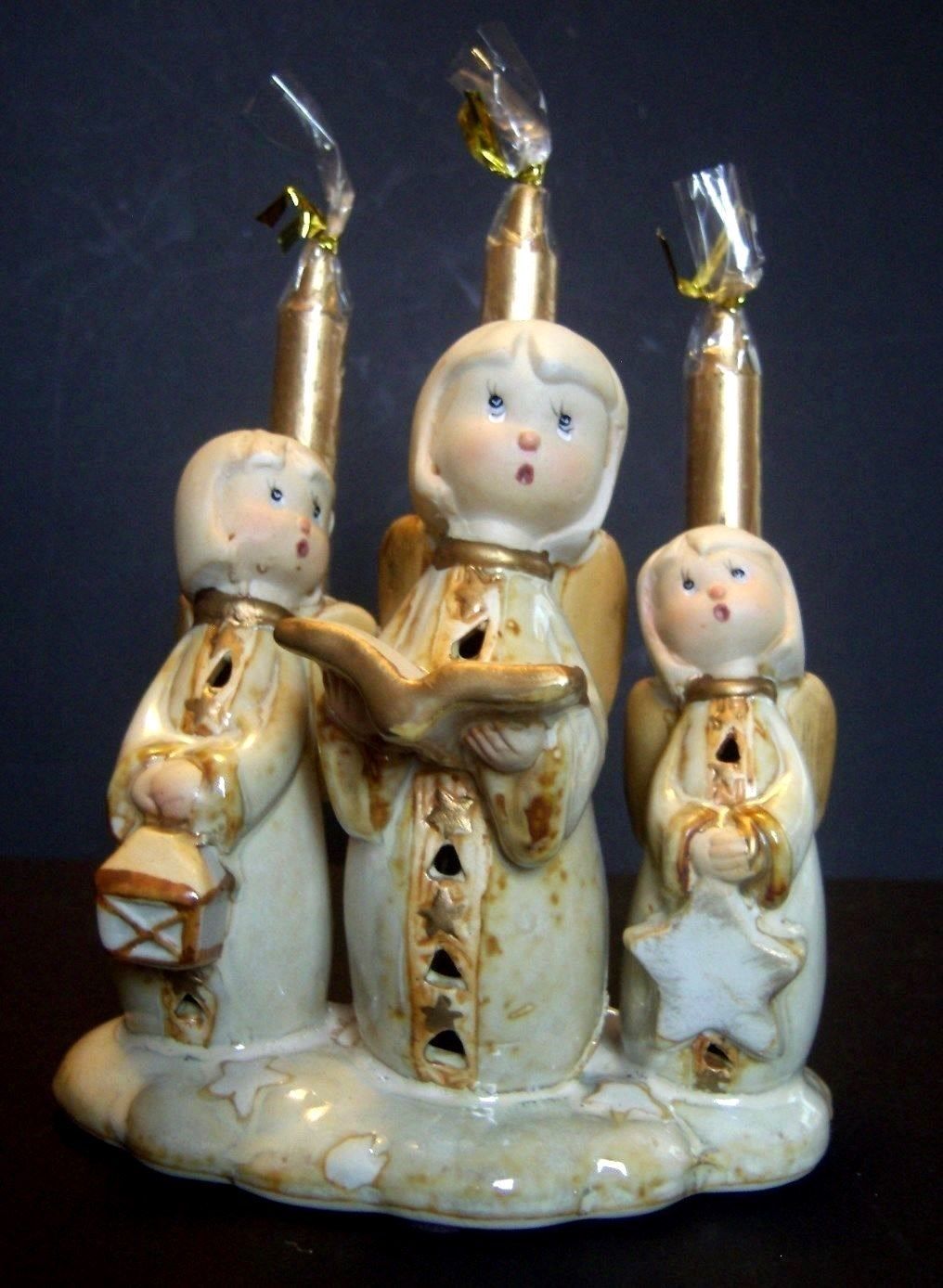 Ceramic Christmas Caroling Angel Candle Holder Candles & Candle
