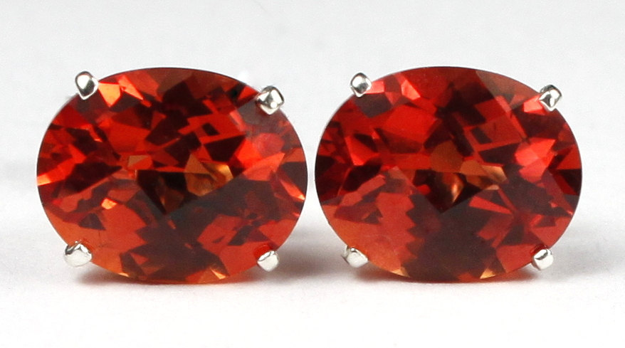 SE102, 10x8mm Created Padparadsha Sapphire, 925 Sterling Silver Post Earrings - $56.82