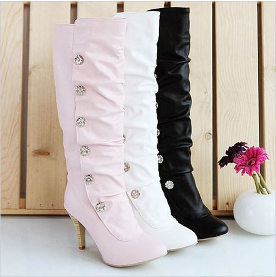 Cute girl fashion winter high heels buckle boots - Boots